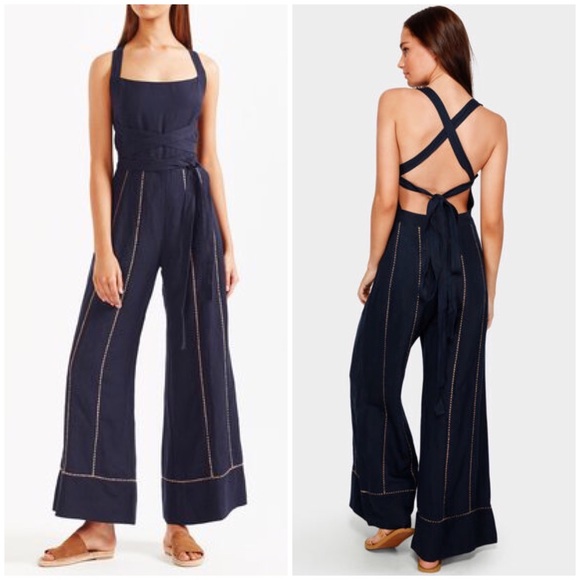 Tigerlily Kapari Hana Square Neck Linen Tie Back Wide Leg Jumpsuit 0 NWT - Picture 4 of 13